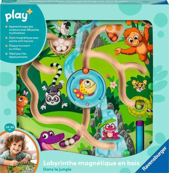 Play+ Labyrinthe magnétique en bois: Dans la jungle